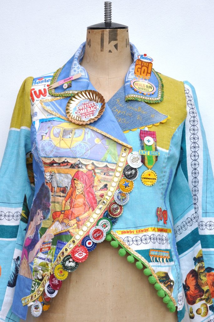 Maria Thomas: Meals on Wheels’ The ‘Housecoat’ Series (motherhood jackets), 2014, 40 x 60 cm, reclaimed paper ephemera, recycled tablecloth & hand quilted patchwork