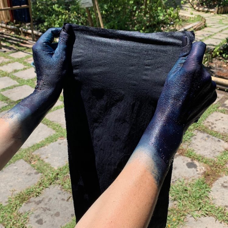 Rachael Wellisch: Studio image, dyeing with indigo