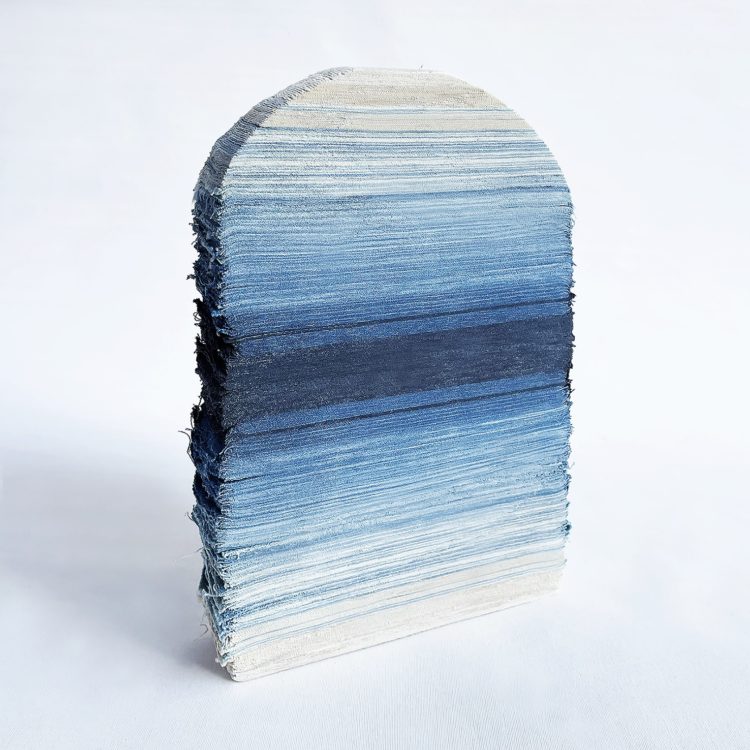 Rachael Wellisch: Monumental Schists #3, 2021, 35cm (w) x 30cm (d) x 16cm (h), Indigo dyed, layered, salvaged textiles