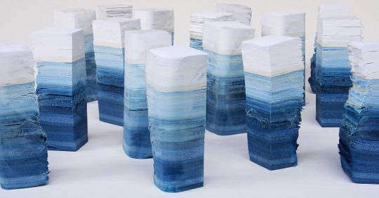 Rachael Wellisch: Recuperated Material Monuments (Detail), 2018, Each monument approx 7 x 7cm x max (h) 26cm, Indigo dyed, layered, salvaged textiles