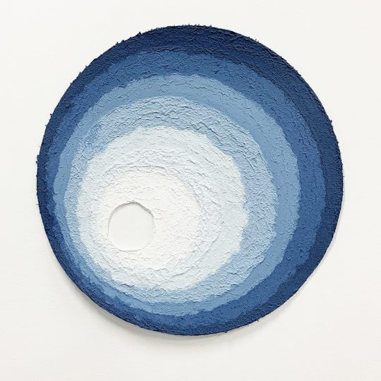 Rachael Wellisch: Softest hard #6, 2020, 40cm x 40cm, Hand-made paper, from indigo-dyed salvaged textiles (cotton)