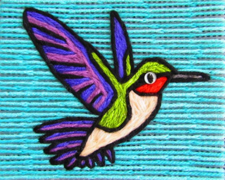 Stephen Cunningham: Hummingbird, 2017, 6.5" x 5", Yarn + Eyes