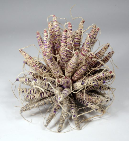 Jean Draper: Cactus Form 1, 2009, 14cm x 14cm x 14cm, Hand spun hemp, wrapped fabric