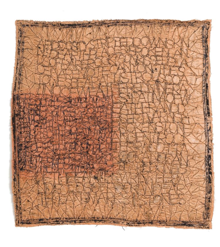 Jean Draper: Earth Quilt, 2005, 100cm x 97cm, Cotton fabric, sandpapered clay, hand stitch