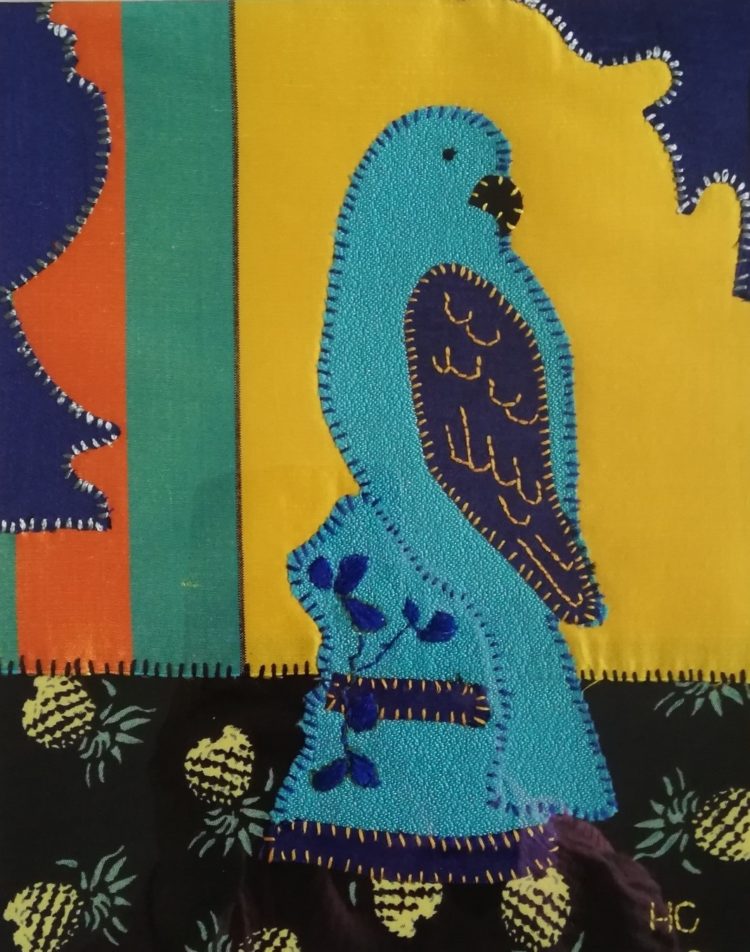 Harriet Chapman: Textile Parrot, 2021, 20cm x 30cm, Textiles, hand stitch