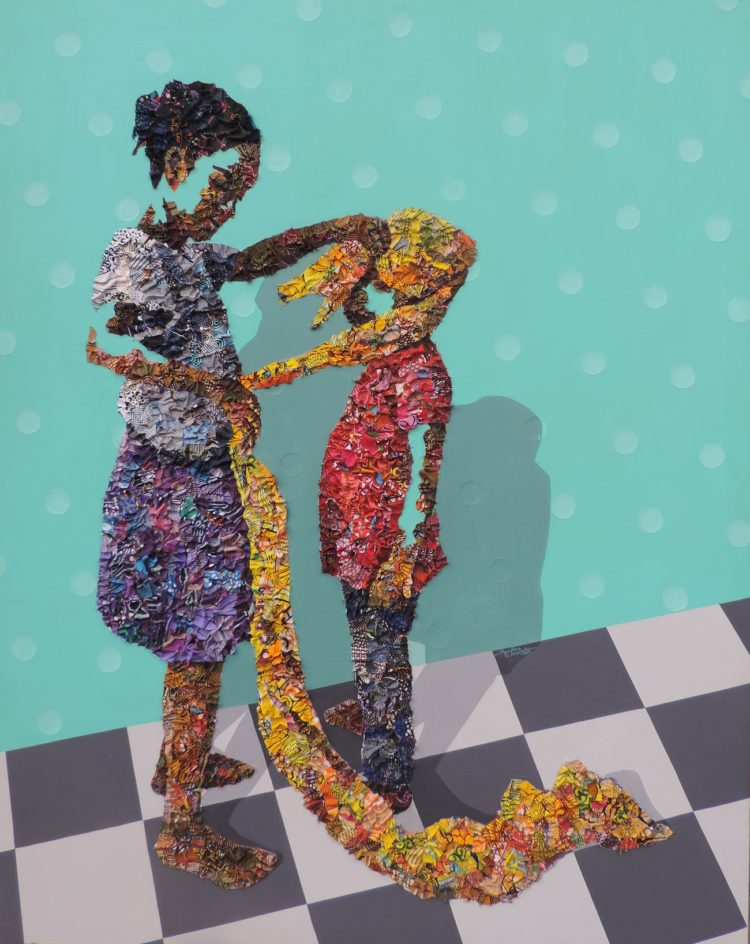 Marcellina Akpojotor: Let's tie it like Mama, 2019, 60 x 48 Inches, Fabric, paper and Acrylic on Canvas