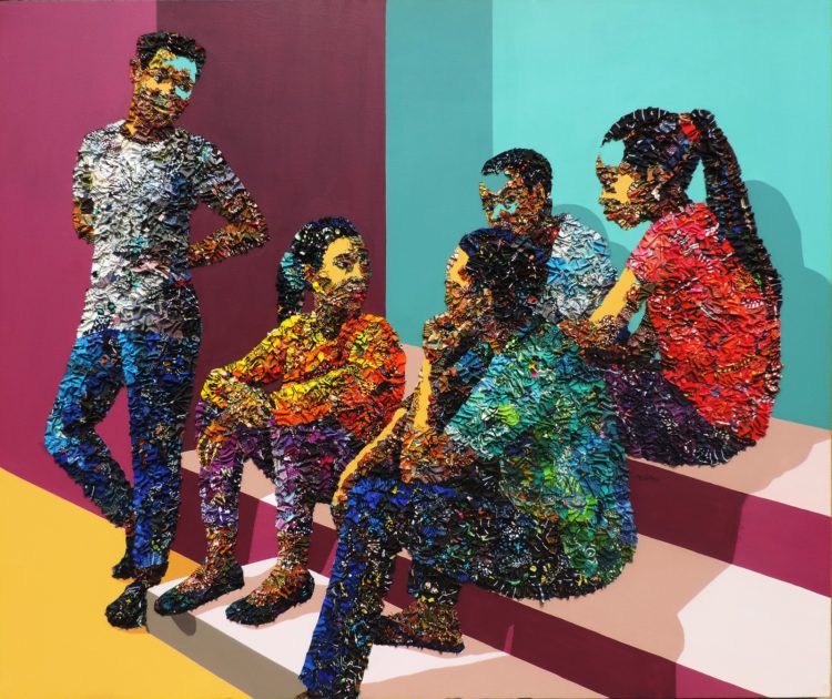 Marcellina Akpojotor: New Generation, 2019, 60 x 72 inches, fabrics and Acrylic on Canvas
