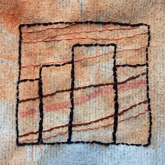 Textile art by Sarah Edwards in response to an online workshop with Haf Weighton