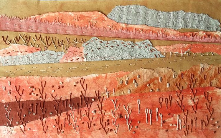 Textile art by Sarah Edwards in response to an online workshop with Cas Holmes