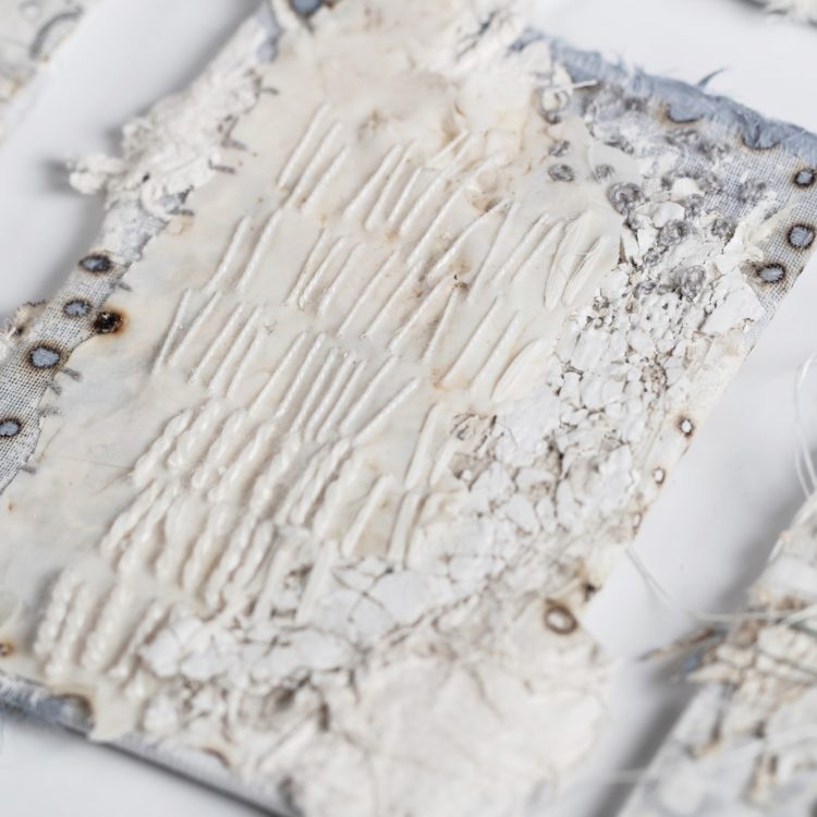 Shelley Rhodes: Specimen Cards (Detail), 2020, each card 9.5 x 7cm, Mixed-media using salvaged plastic, fabric, plaster and stitch