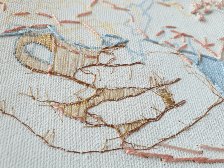 Textile art by Zane Shumeiko in response to an online workshop with Hanny Newton