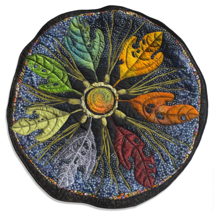 Lorraine Roy, Sassafras Mandala, 2019. 89cm (35”) diameter. Machine appliqué and embroidery, machine quilting.