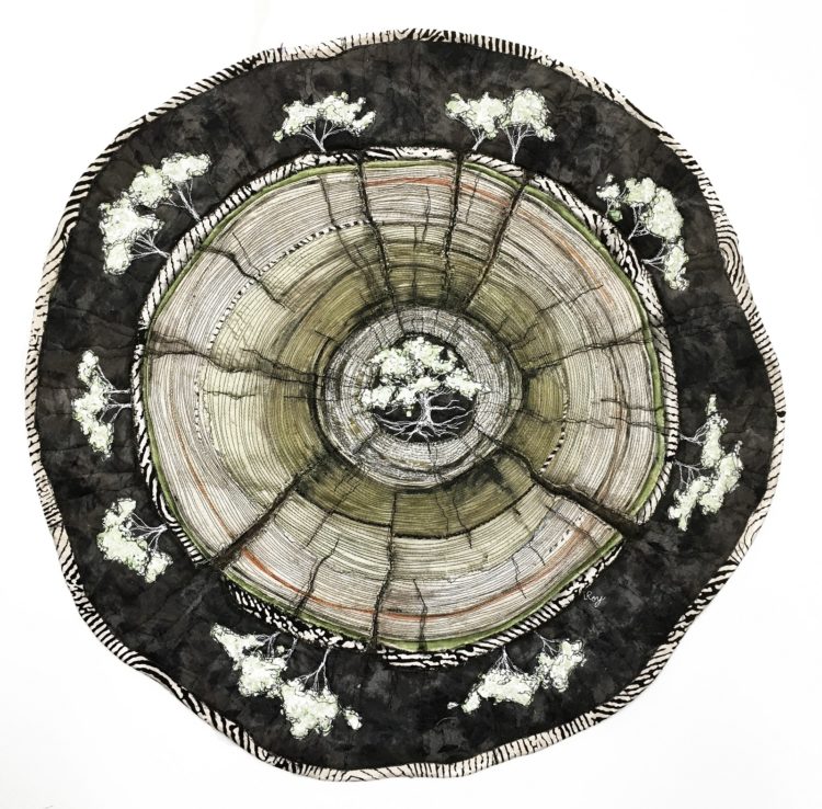 Lorraine Roy, Matriarch 2, 2020. 64cm (25”) diameter. Machine appliqué and embroidery, machine quilting.