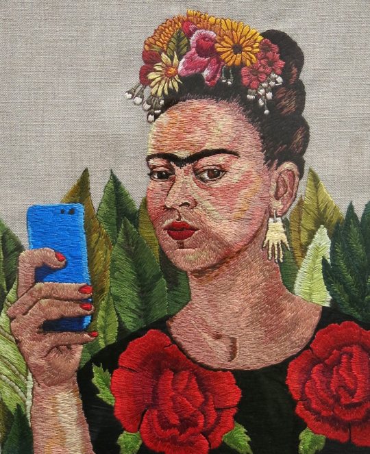 Nicole OLoughlin, The Original Selfie, 2018. 33 x 38 cm. Hand embroidery on linen.