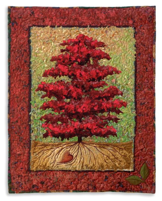Lorraine Roy, Flowering Dogwood, from Saving Paradise, The Arboretum Project, 2002. 92cm x 74cm (36" x 29”). Machine appliqué and embroidery, machine quilting.