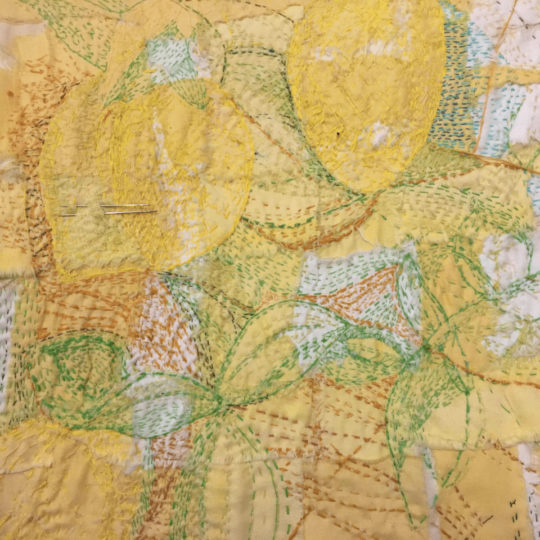 Textile art by Stitch Club member Debbie Greene in response to a workshop with Sue Stone