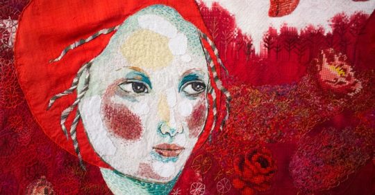 Henriette Ousbäck, Little Red Riding Hood (Detail), 2017. 90cm x 90cm (35” x 35”) Embroidery floss. Fabric collage and hand embroidery.
