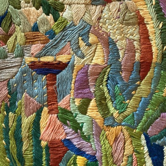 Jean Rill-Alberto, Childhood Embroidery (Unnamed) (detail), 1968. 18cm x 18cm (7" x 7"). Embroidery. Linen and embroidery threads.