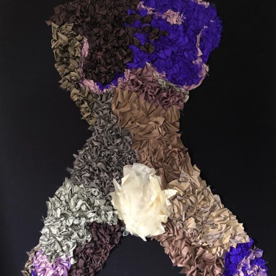Jenny McIlhatton, Amethyst Femme, 2020. 115cm x 86cm (45" x 34"). Appliqué, hand embroidery. Recycled fabrics on cotton.