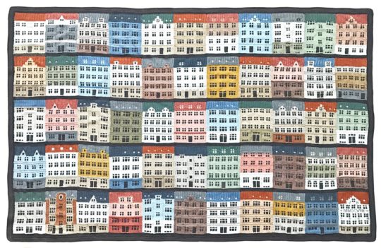 Jake Henzler, Copenhagen Building Blocks, 2018. 175cm x 110cm (69" x 43" ). Knitted colourwork, patchwork, crochet. Cotton yarn.