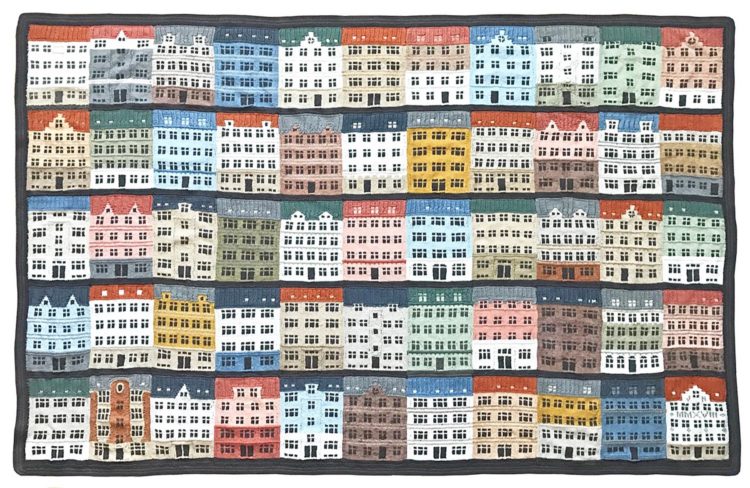 Jake Henzler, Copenhagen Building Blocks, 2018. 175cm x 110cm (69" x 43" ). Knitted colourwork, patchwork, crochet. Cotton yarn.