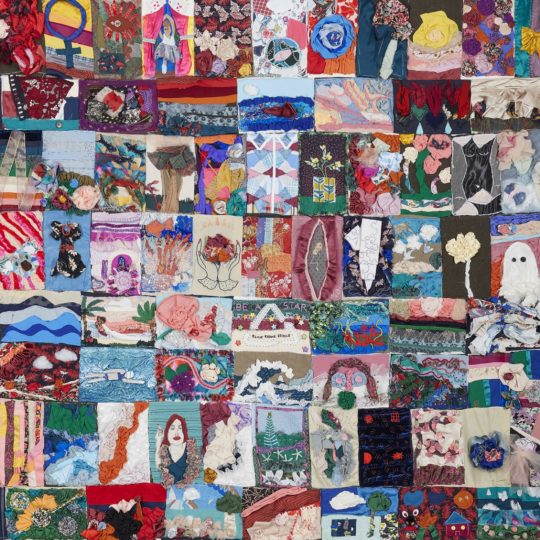 Jenny McIlhatton, Rip it up, Start again (detail), 2021. 184cm x 156cm (72½" x 61½"). Community-made appliqué and hand embroidery. Recycled fabrics.