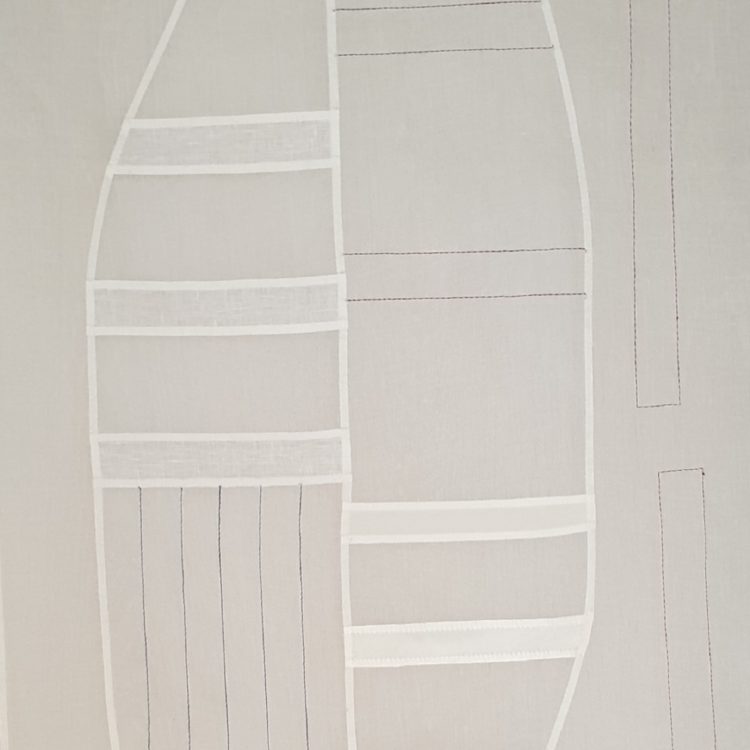 Maryse Allard, White Nest, 2016. 60cm x 120cm (24” x 47”). Bojagi whip stitch. Organdy.