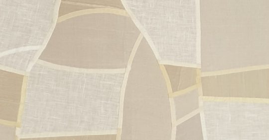 Maryse Allard, Sakura. 2016. 50cm x 80cm (20” x 31”). Bojagi whip stitch. Oxsa (silk ramie), silk, linen, organdy.