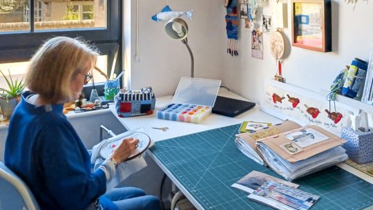 Irene Curren working in her studio