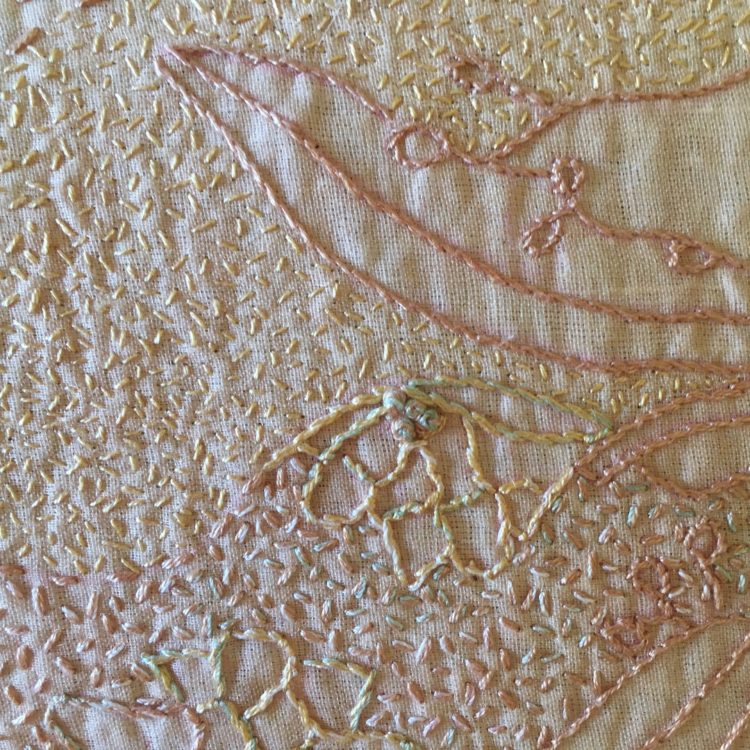 Joy Denise Scott, Feeling Series: Here I the continent that is woman dwell IV (detail), 2020. 32cm x 32cm (13” x 13”). Embroidery on eco-dyed silk. Photo: Jae Criddle