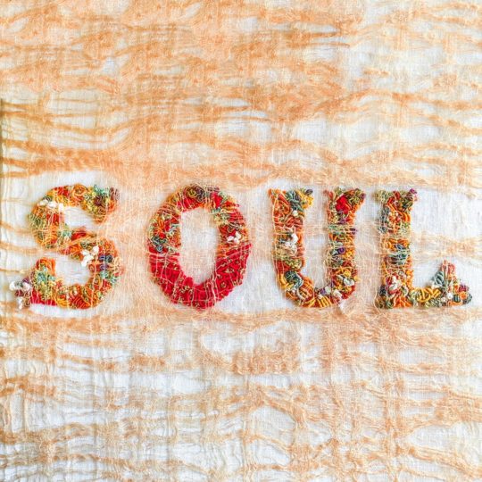 Joy Denise Scott, Performance of Soul, 2022. 40cm x 30cm (16” x 11”). Embroidery and drawn thread work on linen. Photo: Jae Criddle