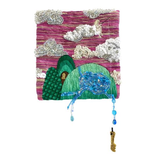 Livia Papiernik, The Lost Key, 2022. 16cm x 21cm (6" x 8"). Hand embroidery, goldwork and beading. Wool, cotton and satin thread with glass beads.