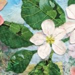 Heléne Forsberg, Apple Blossom, 2020. 27cm x 33cm (11" x 13"). Hand stitch, appliqué, paint. Cotton fabric. Merill Comeau, Experiment with Expressive Stitch.