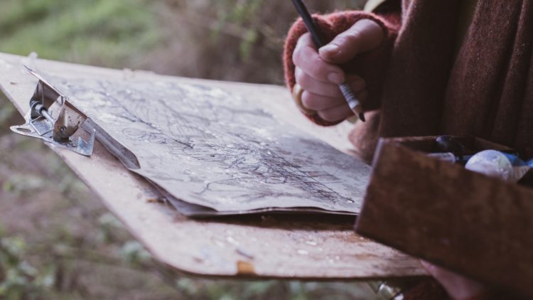 Helen Hallows sketching out and about, gathering inspiration. Photo: Ally Thorne