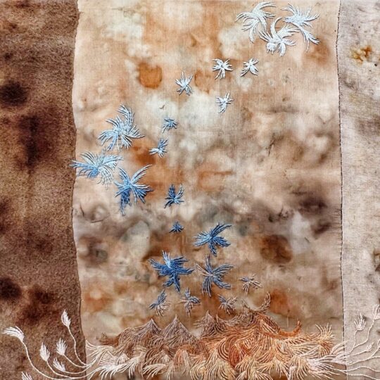 Mirjam Gielen, Winter, 2020. 50cm x 40cm (19½" x 15 ½"). Eco printing, embroidery. Eco printed silk, wool and linen, embroidery threads.