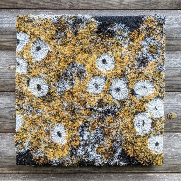 Nerissa Cargill Thompson, Coastal Dreams: Maritime Sunburst, 2021. 29cm x 3.5cm x 29cm (11½" x 1¼" x 11½"). Embellished and embroidered recycled fabrics.