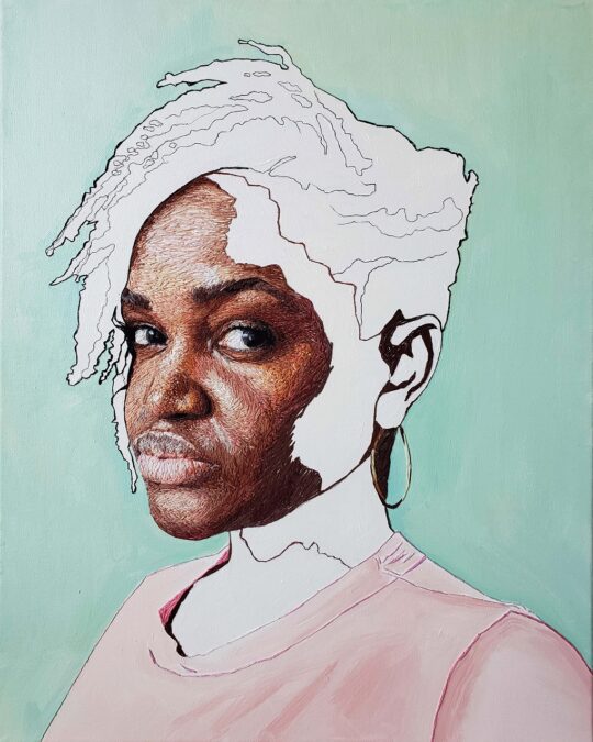 Nneka Jones, Destroy the Myth, 2021. 41cm x 51cm (16" x 20"). Hand embroidery. Embroidery thread and acrylic paint.