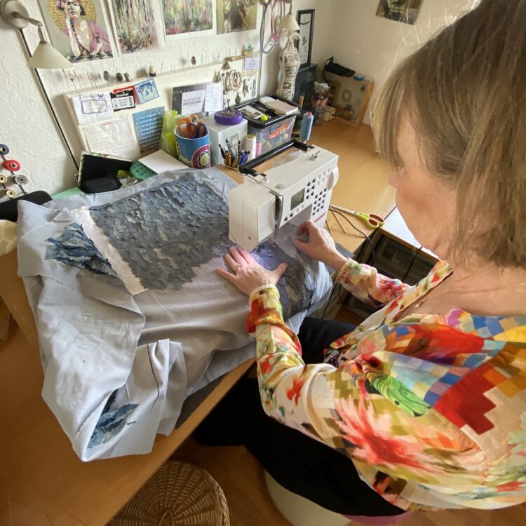 Alice Frost stitching in her studio.