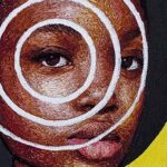 Nneka Jones, Yellow Light, 2020. 30cm (12") diameter. Hand embroidery. Embroidery thread and acrylic paint.