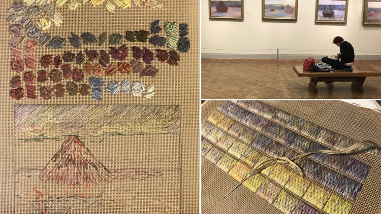 Katherine Diuguid, Stitching Monet at the Art Institute of Chicago, 2017. Hand embroidery. Cotton embroidery floss on mono canvas.