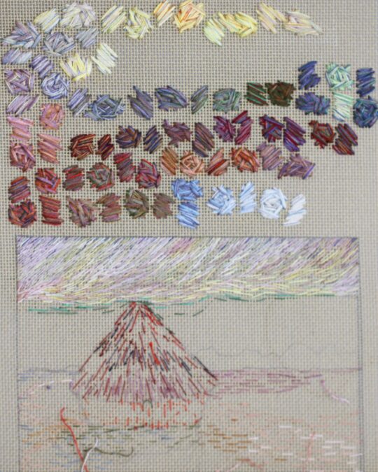 Katherine Diuguid, In Gallery Monet Sampler, 2017. Approximate size 35.5cm x 18cm (14” x 7”). Hand embroidery. Cotton embroidery floss on monocanvas.