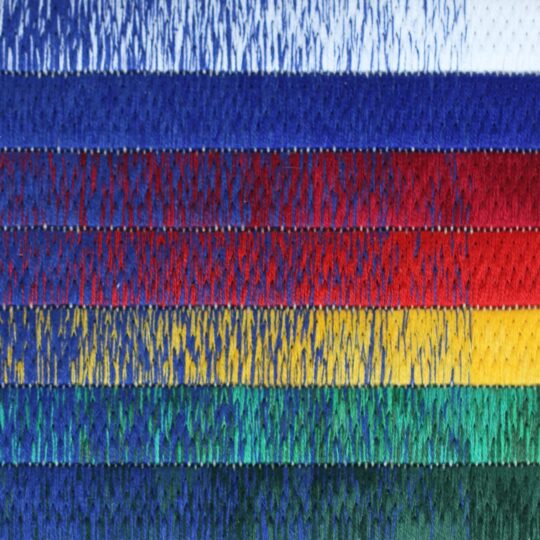 Katherine Diuguid, Monet Palette Sampler, 2017. Approximate size (8” x 10”). Hand embroidery. Cotton embroidery floss on mono canvas.