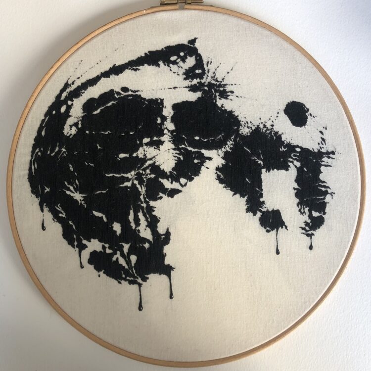 Elizabeth Griffiths, Inkblot Moon, 2019. 31cm x 31cm (12” x 12”). Embroidery. Fabric, embroidery thread.