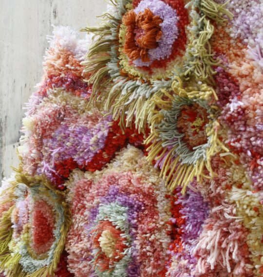 Brendan O’Shaughnessy, Colony (detail), 2021. 91cm x 91cm (36” x 36”). Latch hook. Yarn, mesh, canvas. Photo: Jenni Balliu.