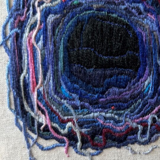 Elizabeth Griffiths, Blue Nest (detail), 2020. 18cm x 18cm (7” x 7”). Embroidery. Fabric, embroidery thread.