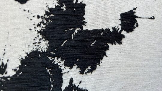 Elizabeth Griffiths, Inkblot Moon (detail), 2019. 31cm x 31cm (12” x 12”). Embroidery. Fabric, embroidery thread.