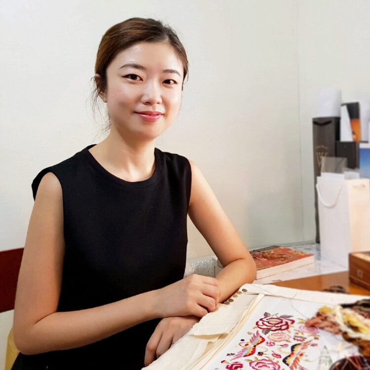 Heewha Jo, at her work table, Seoul, South Korea.