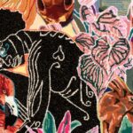 Simone Elizabeth Saunders, Harmony Sings at Dusk (Unicorn series) (detail), 2023. 168cm x 142cm (66" x 56"). Hand tufting. Acrylic, cotton, metallic yarn on cotton rug warp.