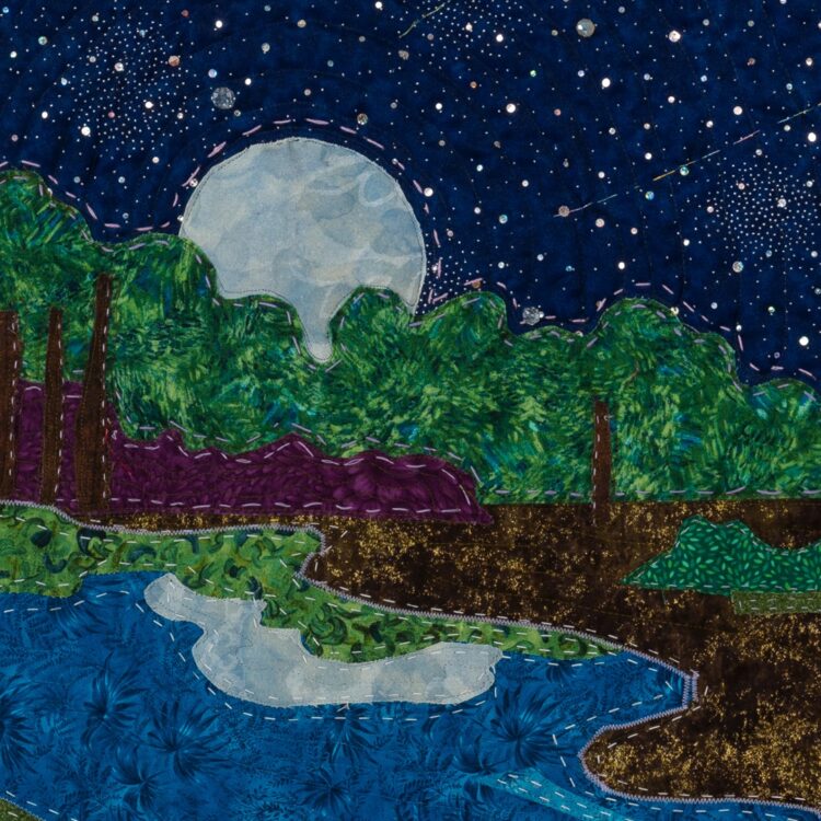 Stephen Towns, Wade in the Water, from A Songbook Remembered collection (detail), 2020. 99cm x 117cm (39" x 46"). Quilting. Natural and synthetic fabric, polyester and cotton thread, crystal glass beads.
