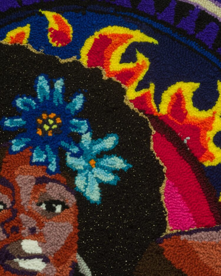 Simone Elizabeth Saunders, Queen of Spades (detail), 2020. 165cm x 76cm (65" x 30"). Hand tufting. Acrylic, wool, cotton, metallic yarn on cotton rug warp.